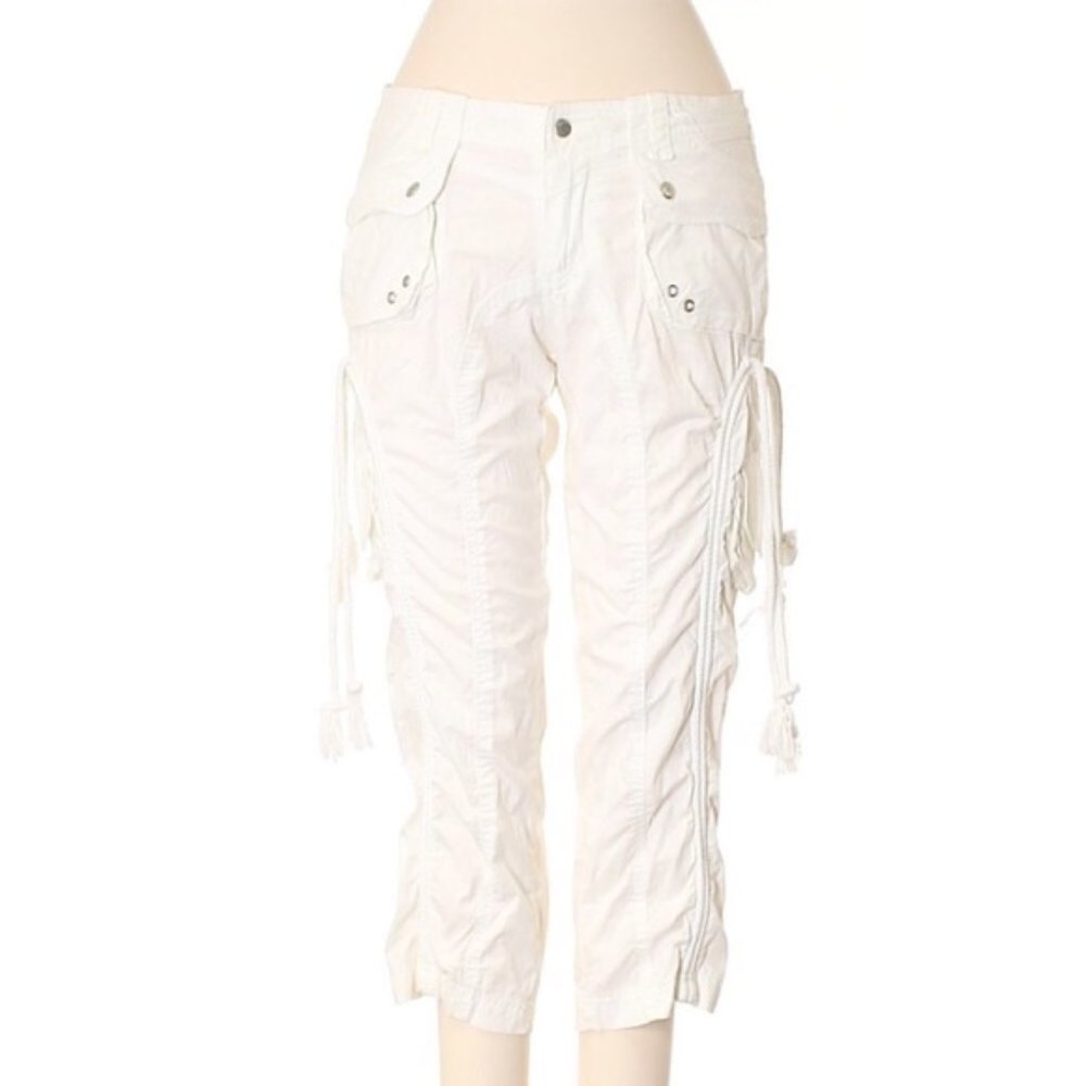 Max Rave White Cotton Cropped Stretch Cargo Pants Junior Size 5 new